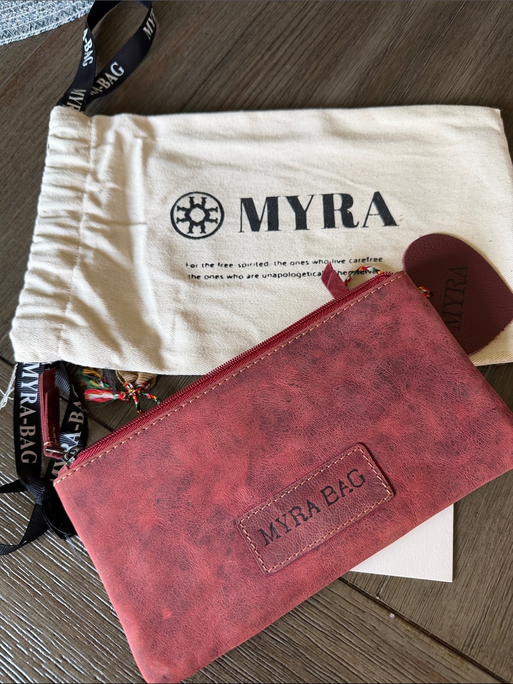 Myra Bag Vintage Burgundy Leather Wallet with Heart Charm - Picture 5 of 7